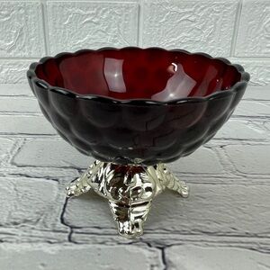 Vintage Small Compote Fruit Candy Bowl Dish with Silver-toned Pedestal Base